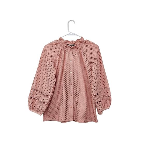 Banana Republic Tops - NWT Pink Textured Eyelet Button Up Blouse Banana Republic Ruffle Neck Sz Medium
